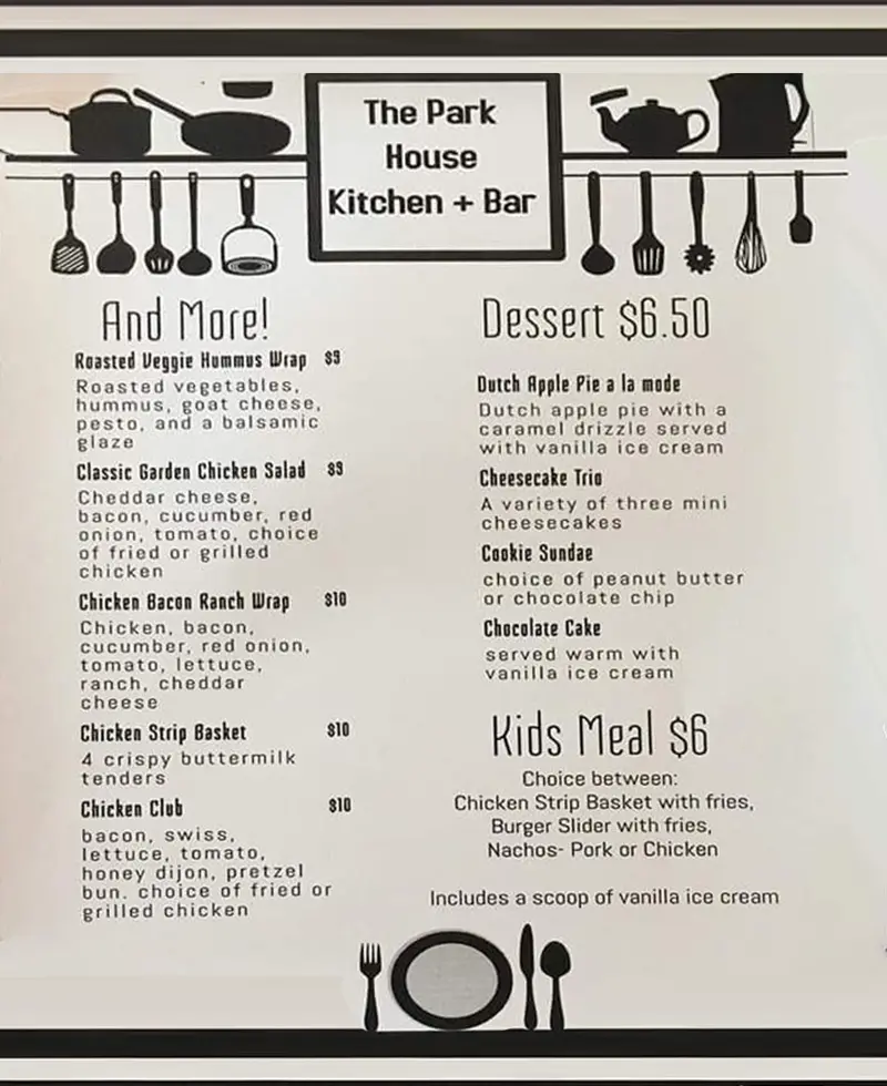 The Park House Kitchen + Bar Menu Siloam Springs
