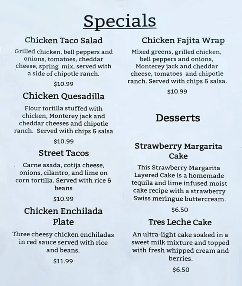 The Park House Kitchen + Bar Menu Siloam Springs