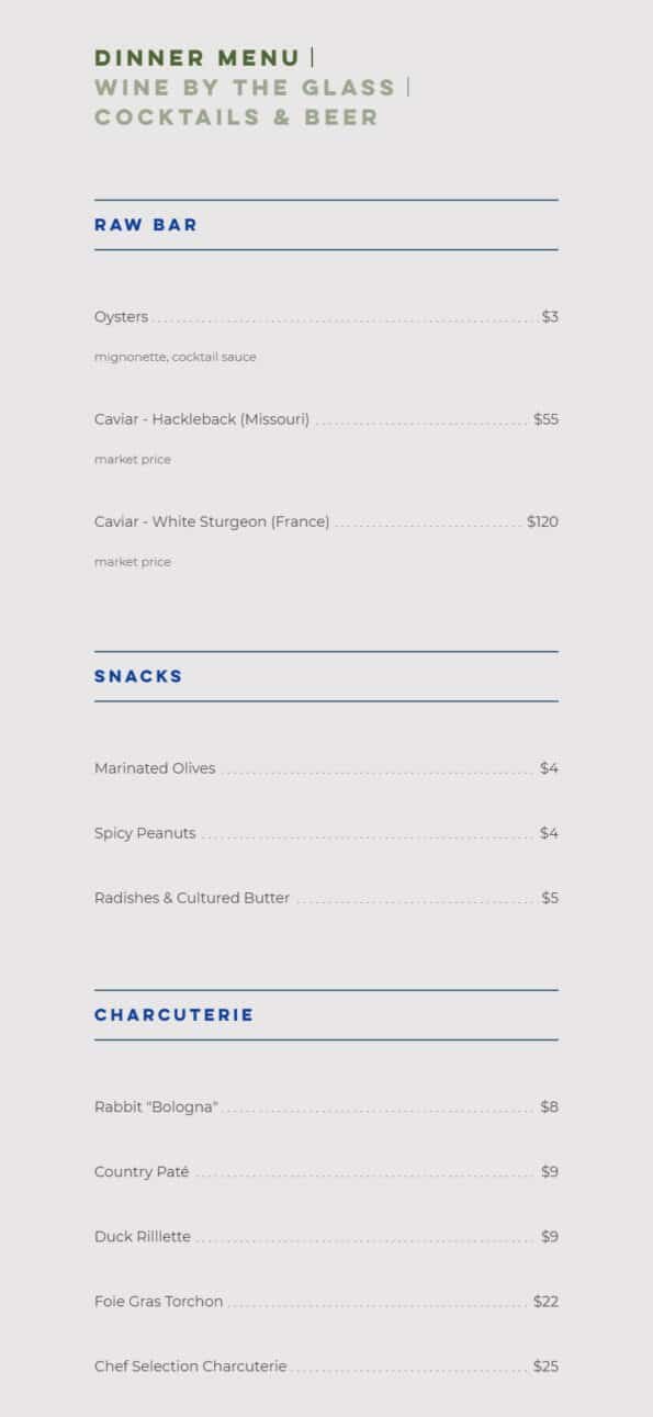 Bar Cleeta Bentonville Menu