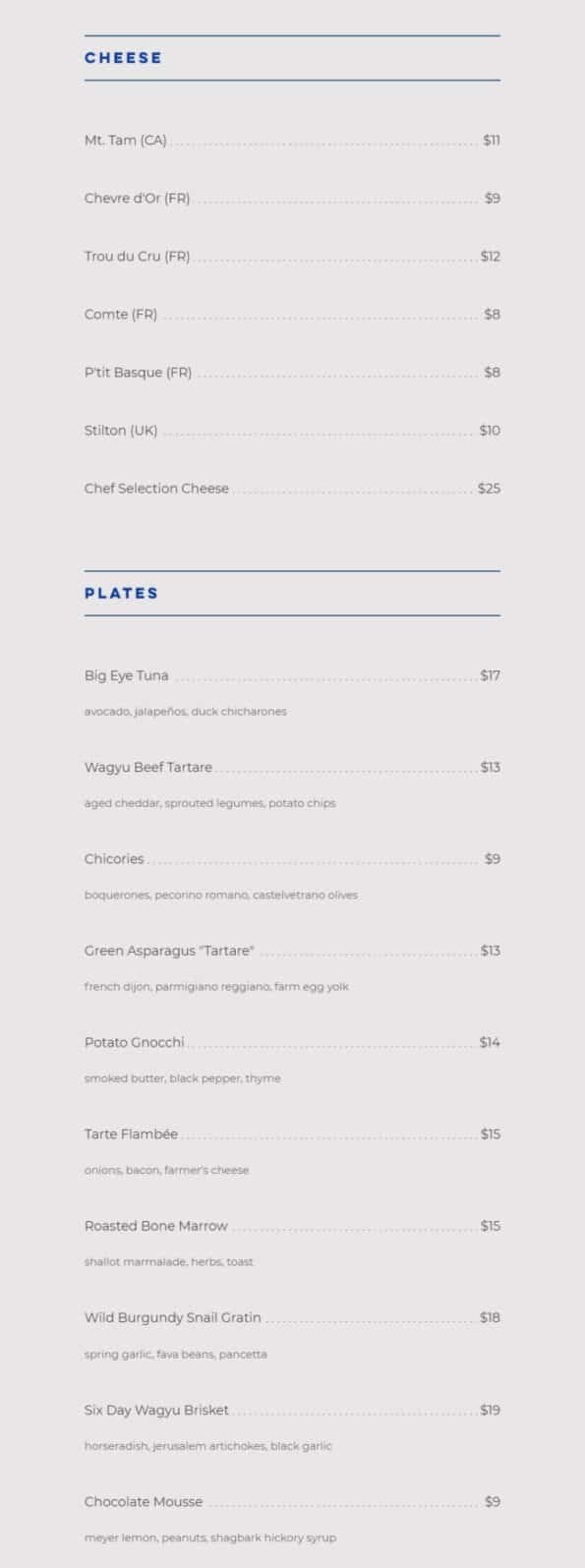 Bar Cleeta Bentonville Menu