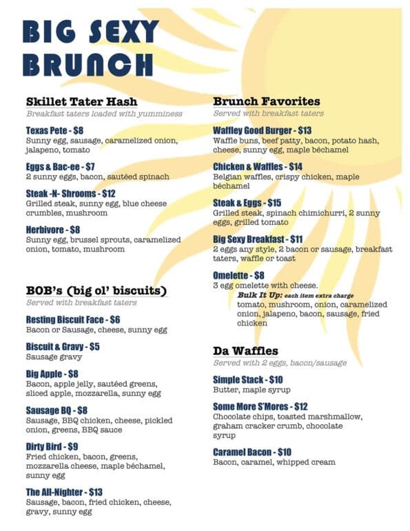 Big Sexy Food Menu - Springdale Arkansas