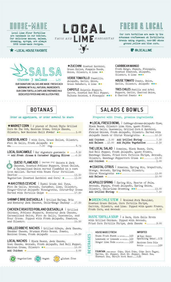 Local Lime - Rogers Arkansas - Food Menu
