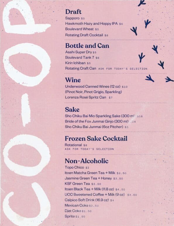CO-OP Ramen Bentonville Drink Menu