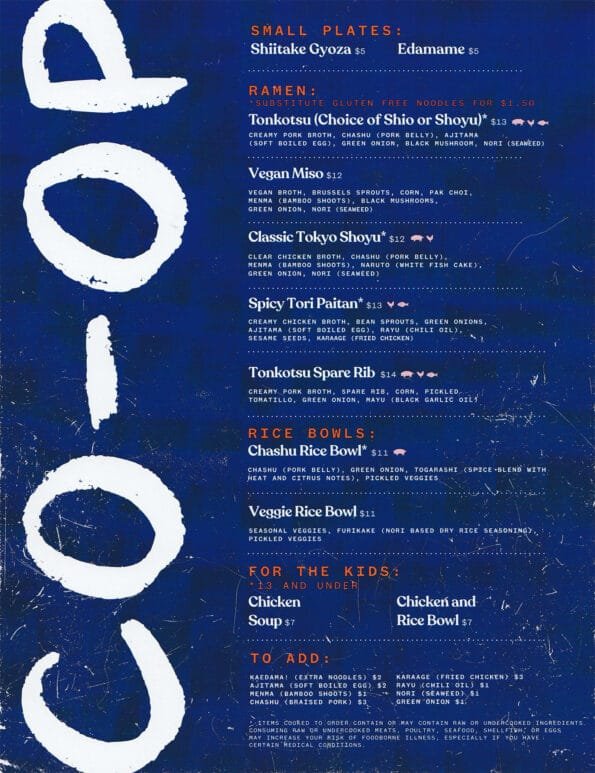 CO-OP Ramen Bentonville Menu