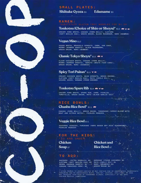 CO-OP Ramen Bentonville Menu