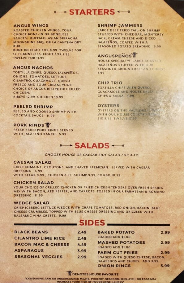 Angus Grill & Cantina Restaurant Full Menu