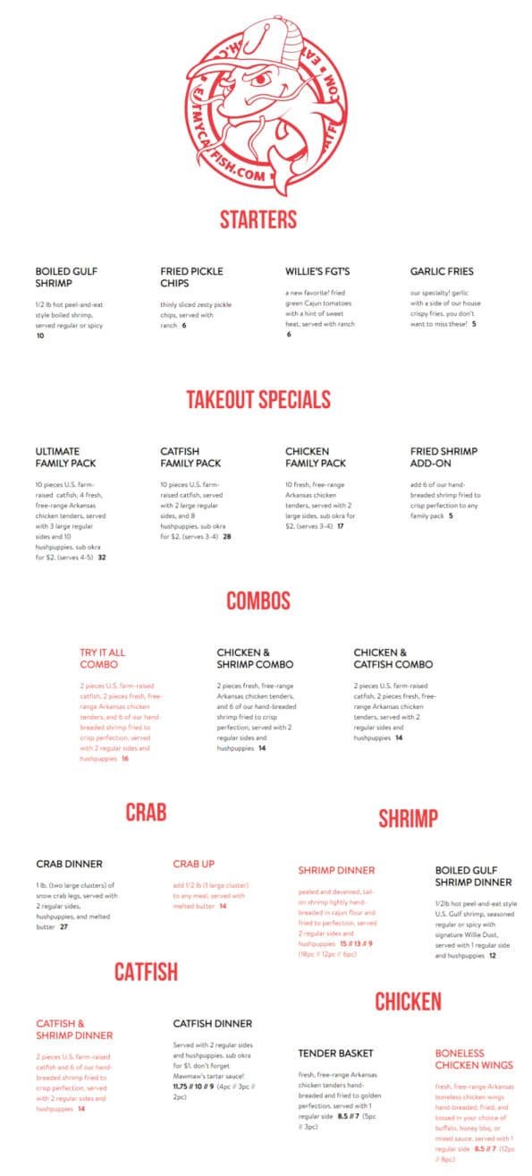 Eat My Catfish Menu - Fayetteville AR