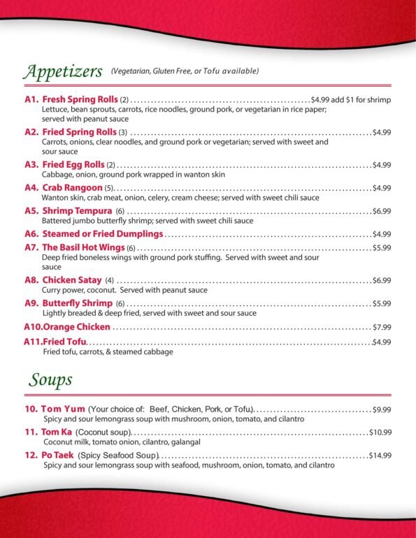 Thai Basil Bentonville Dinner Menu