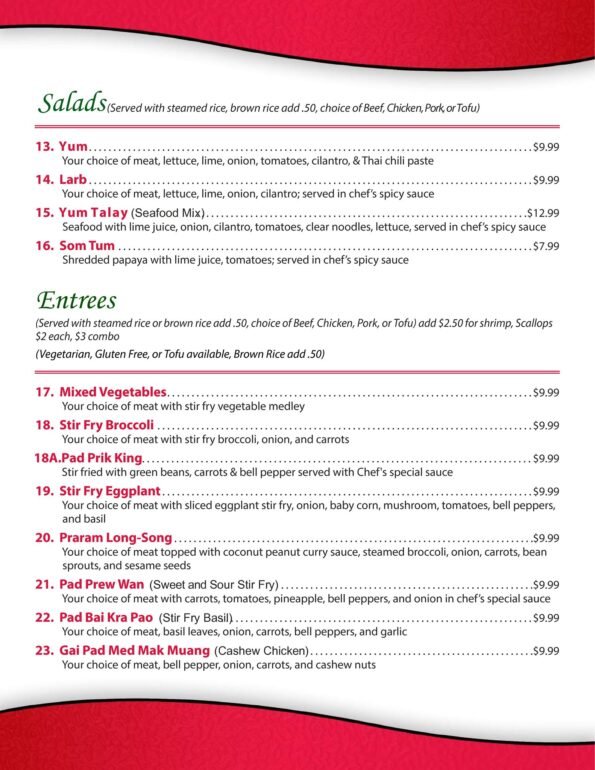 Thai Basil Bentonville Dinner Menu