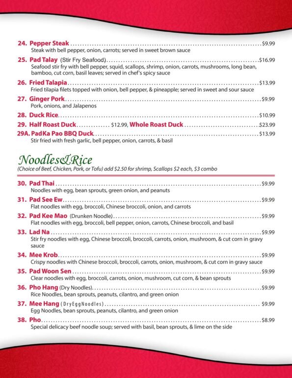 Thai Basil Bentonville Dinner Menu