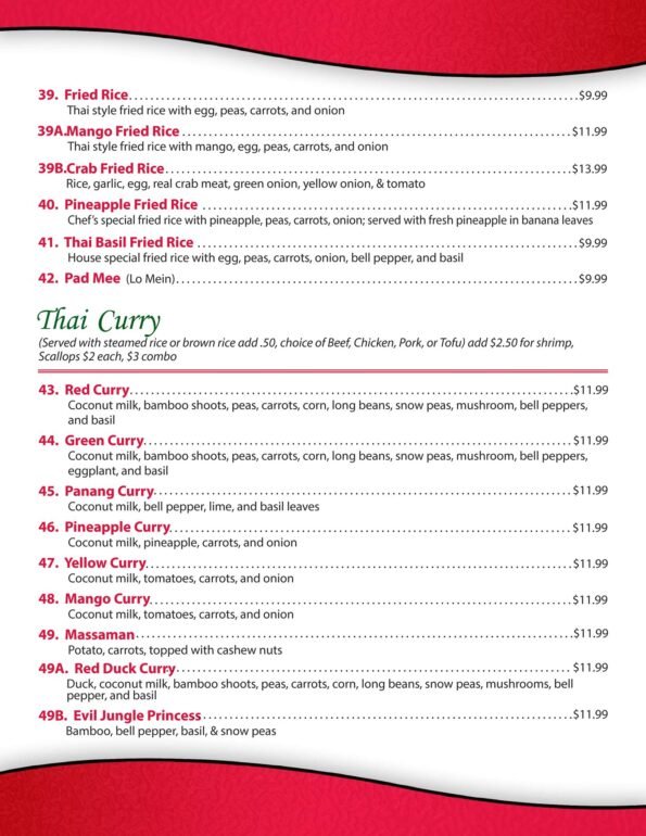 Thai Basil Bentonville Dinner Menu
