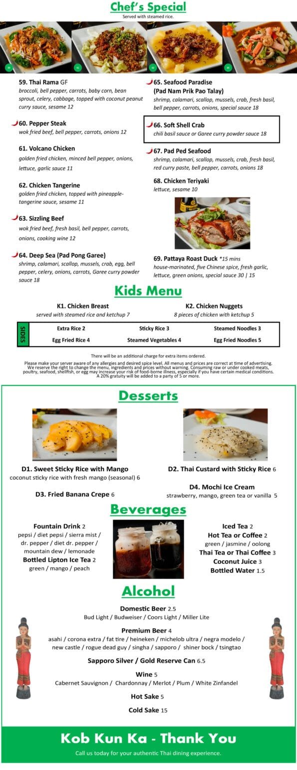 Pattaya Thai and Sushi Online Menu