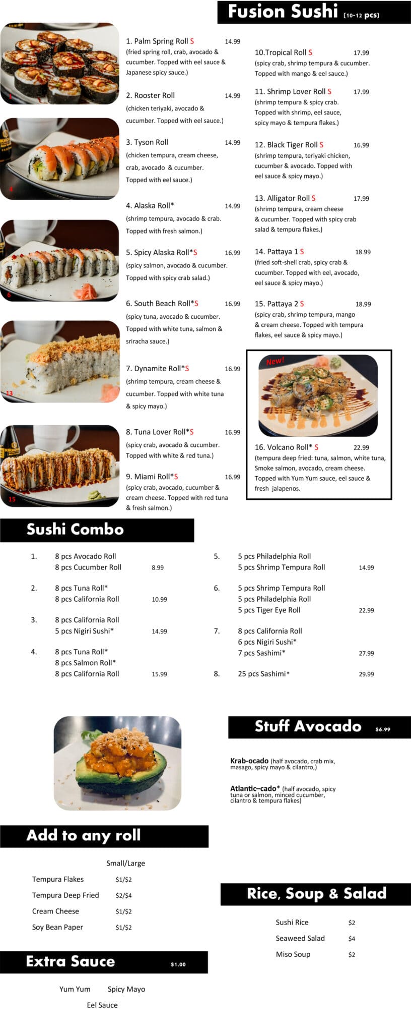 Pattaya Thai and Sushi Online Sushi Menu