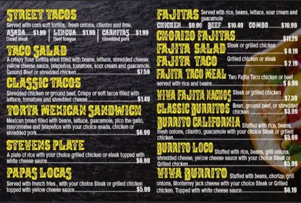 Viva El Taco Mexican Grill Pea Ridge Menu