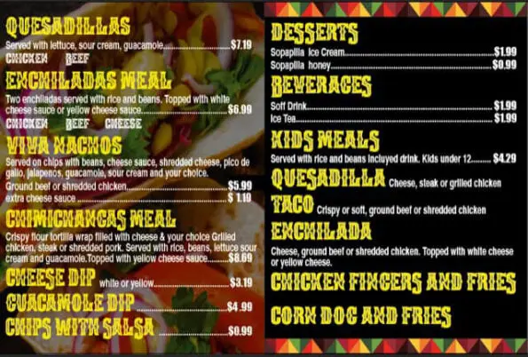 Viva El Taco Mexican Grill Pea Ridge Menu
