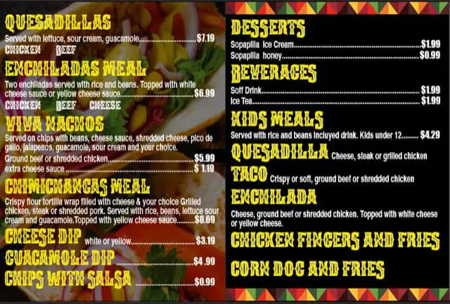 Viva El Taco Mexican Grill Pea Ridge Menu
