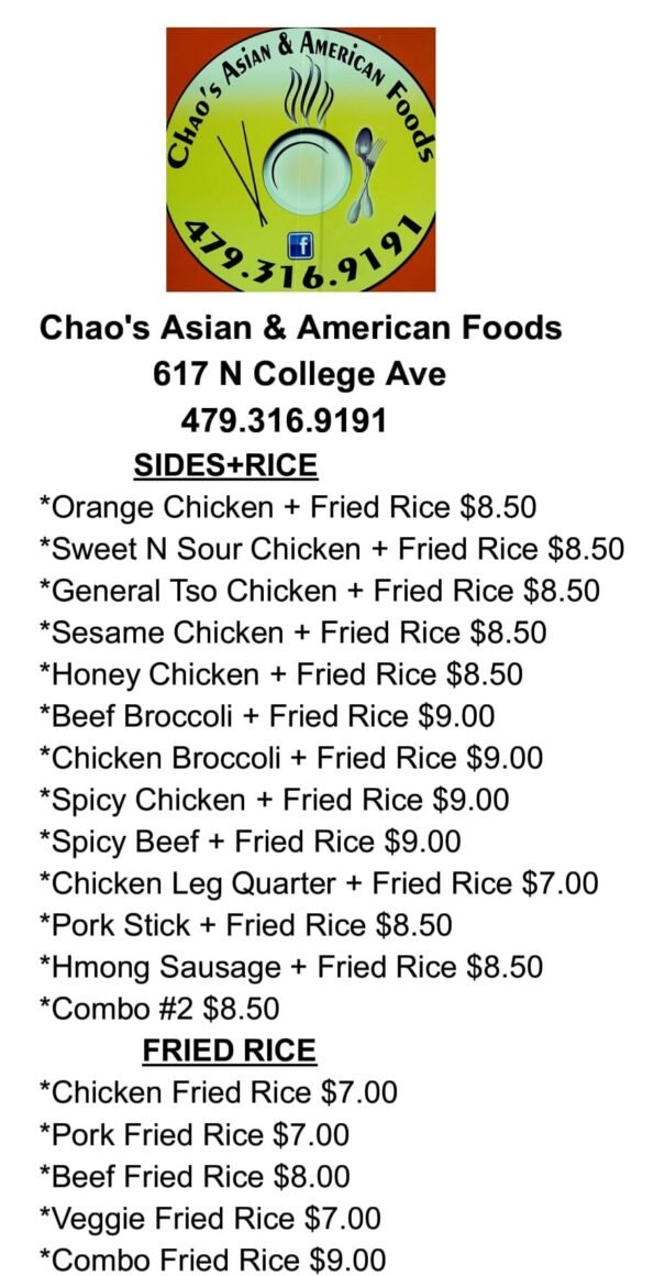 Chao's Asian And American Foods Menu