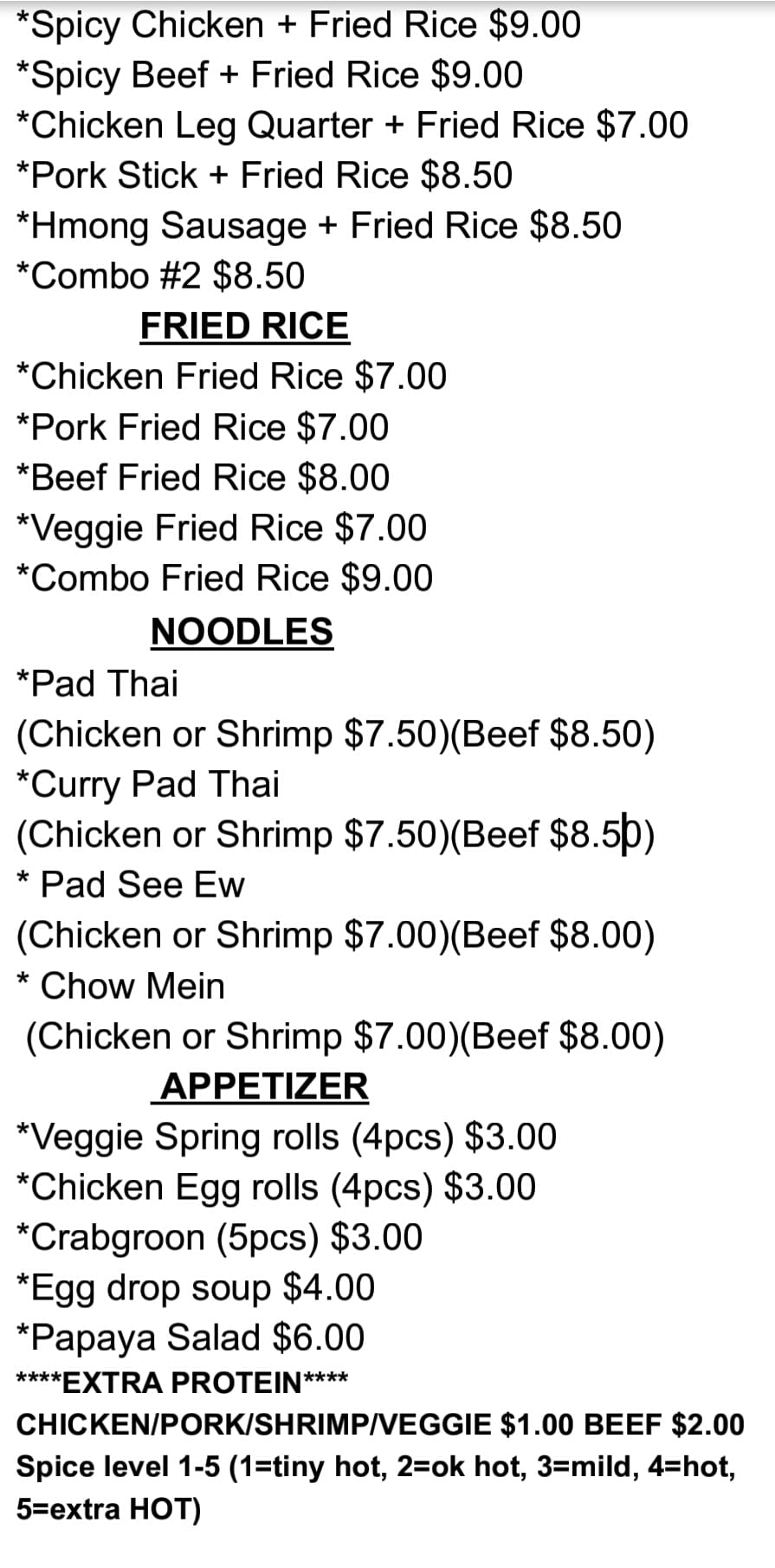 Chao's Asian And American Foods Menu