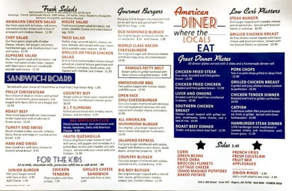 American Diner Menu - Rogers Arkansas