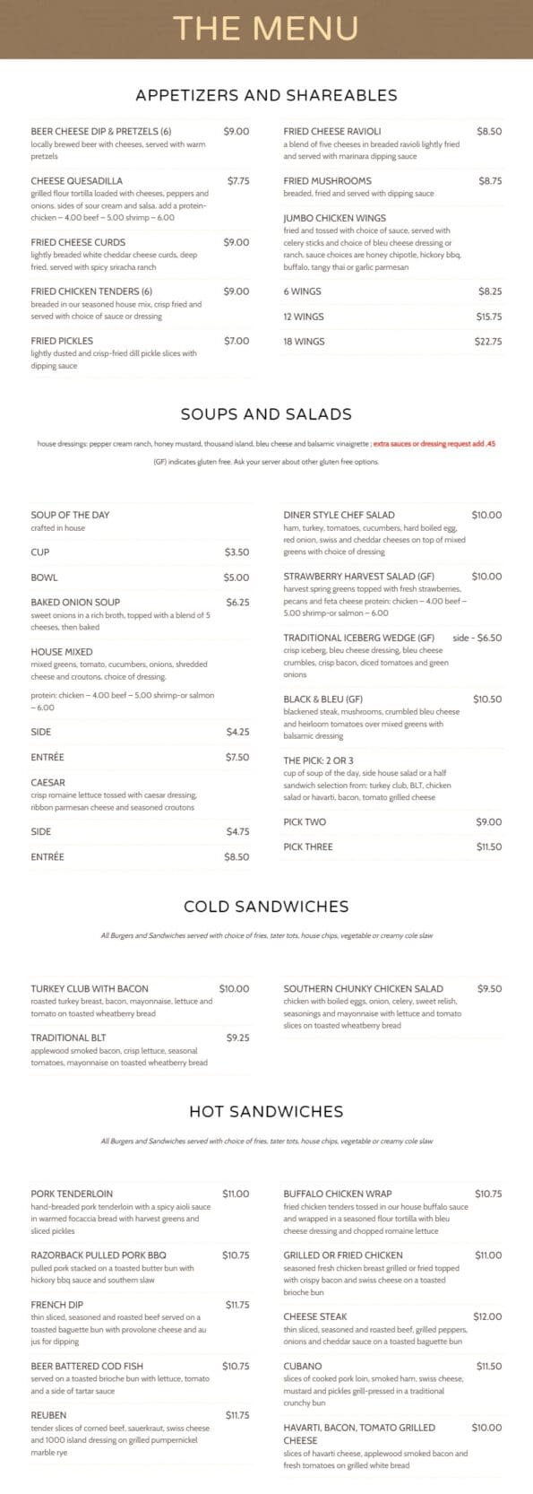 BV Bar & Grill Menu