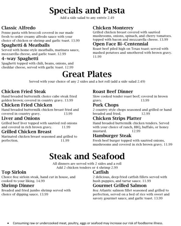 Cafe USA - Bella Vista - Menu