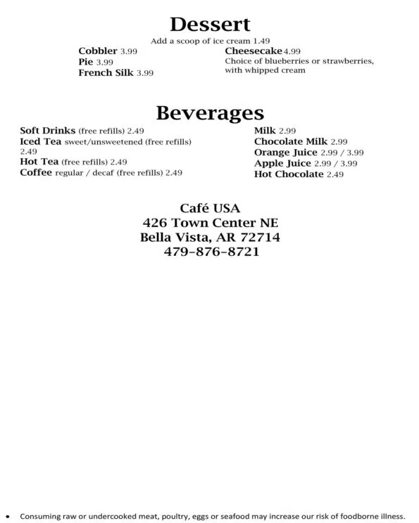 Cafe USA - Bella Vista - Menu