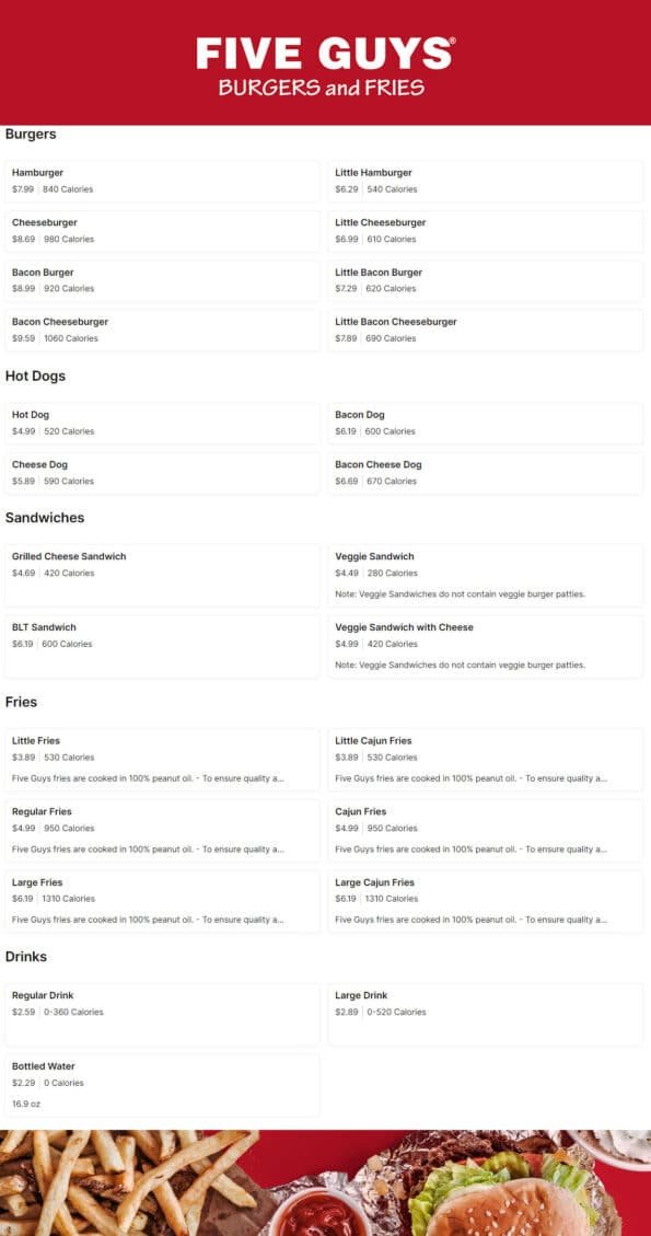 Five Guys Menu With Prices