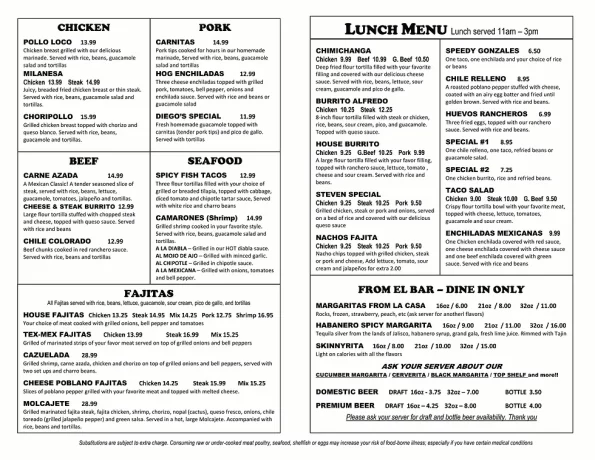 Las Fajitas Bella Vista - Menu