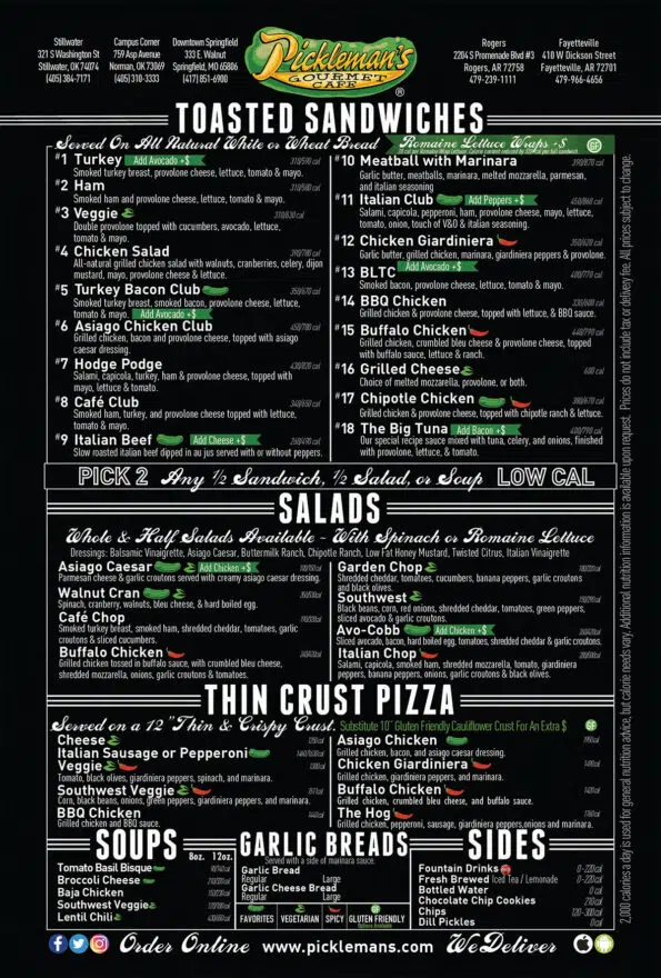 Pickleman's Menu with Prices - Rogers