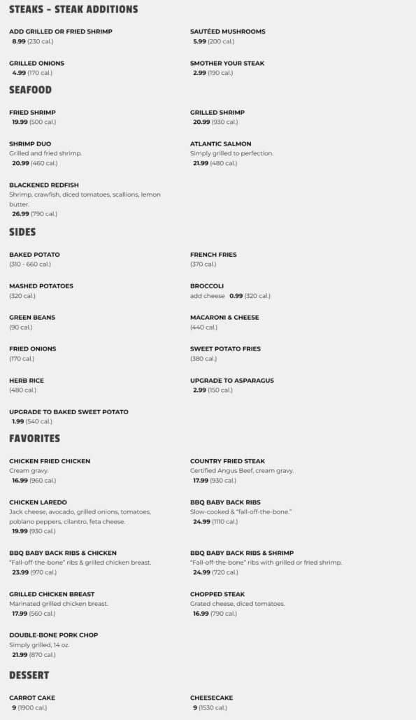 Saltgrass Steak House Menu - Rogers Arkansas