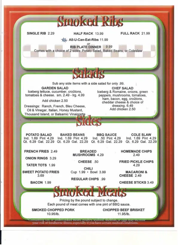 Sam's Olde Tyme Hamburgers Menu - BBQ Meats