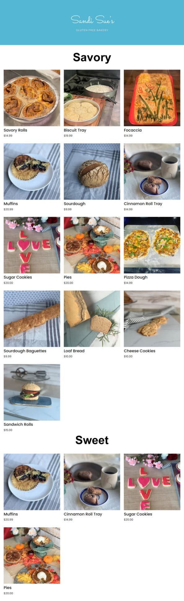 Sandi Sue's Gluten Free Bakery - Online Menu