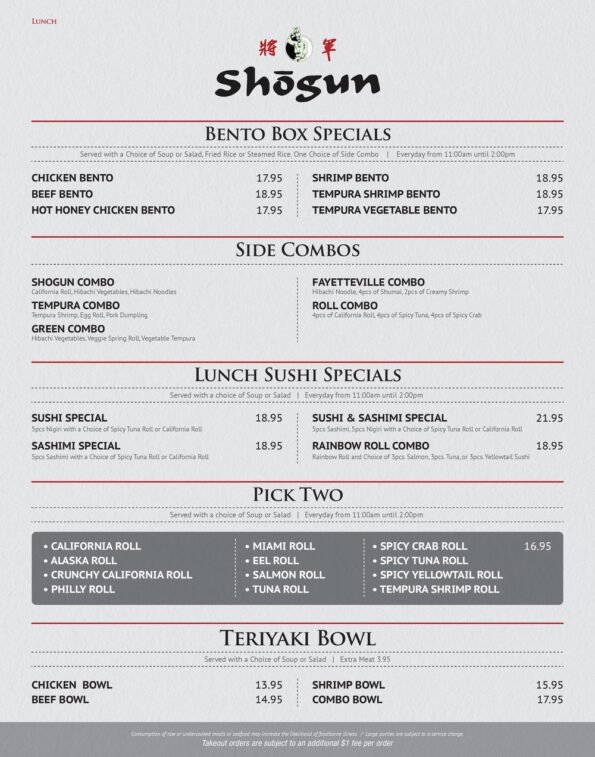 Shogun Steakhouse of Japan - Menu