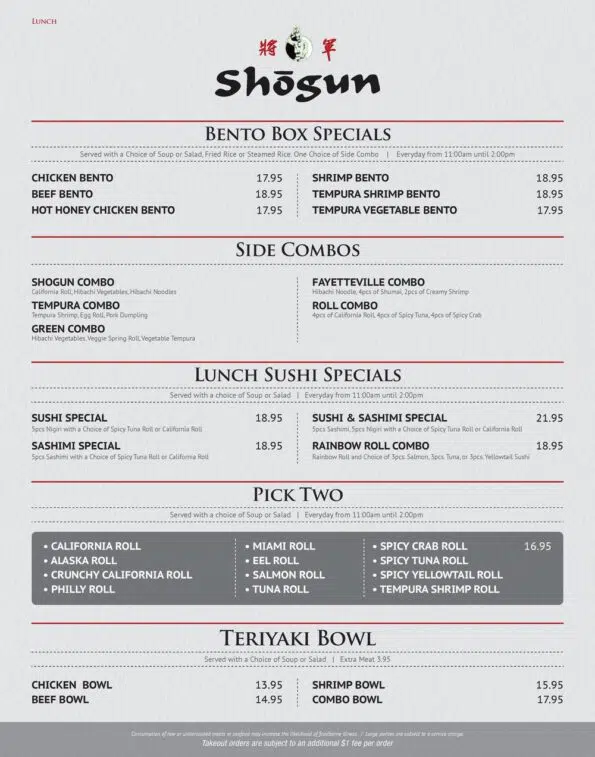 Shogun Steakhouse of Japan - Menu
