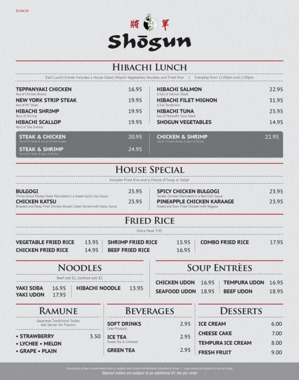 Shogun Steakhouse of Japan - Menu