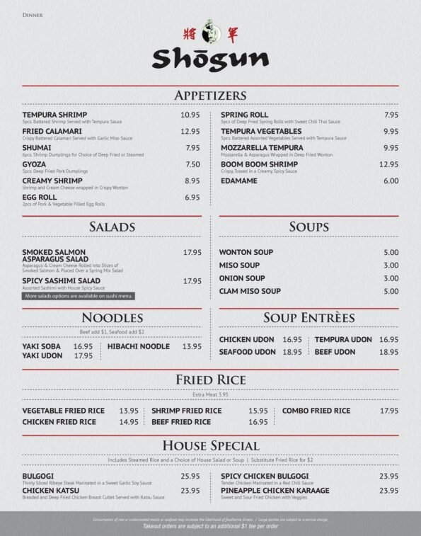 Shogun Steakhouse of Japan - Menu