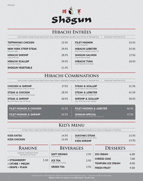 Shogun Steakhouse of Japan - Menu