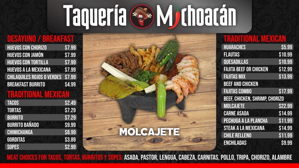 Taqueria Michoacan - 8th St Location Menu 1