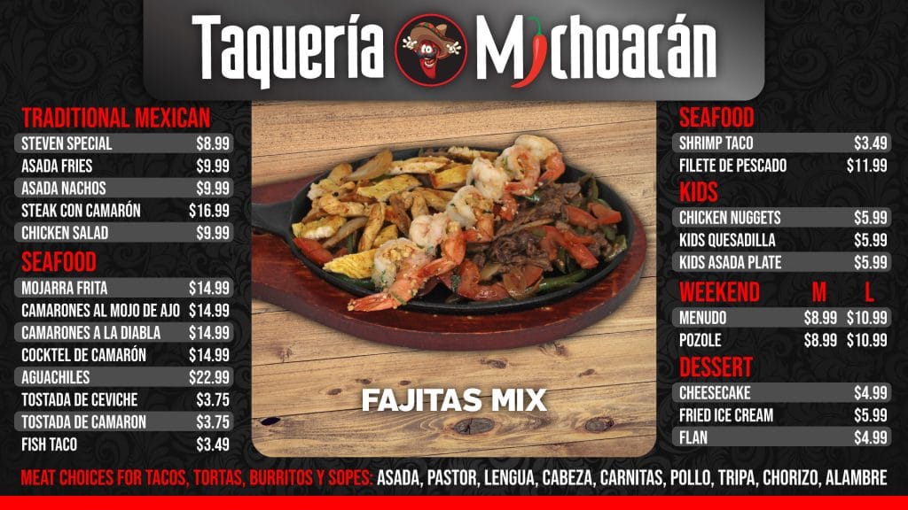 Taqueria Michoacan - 8th St Location Menu 2