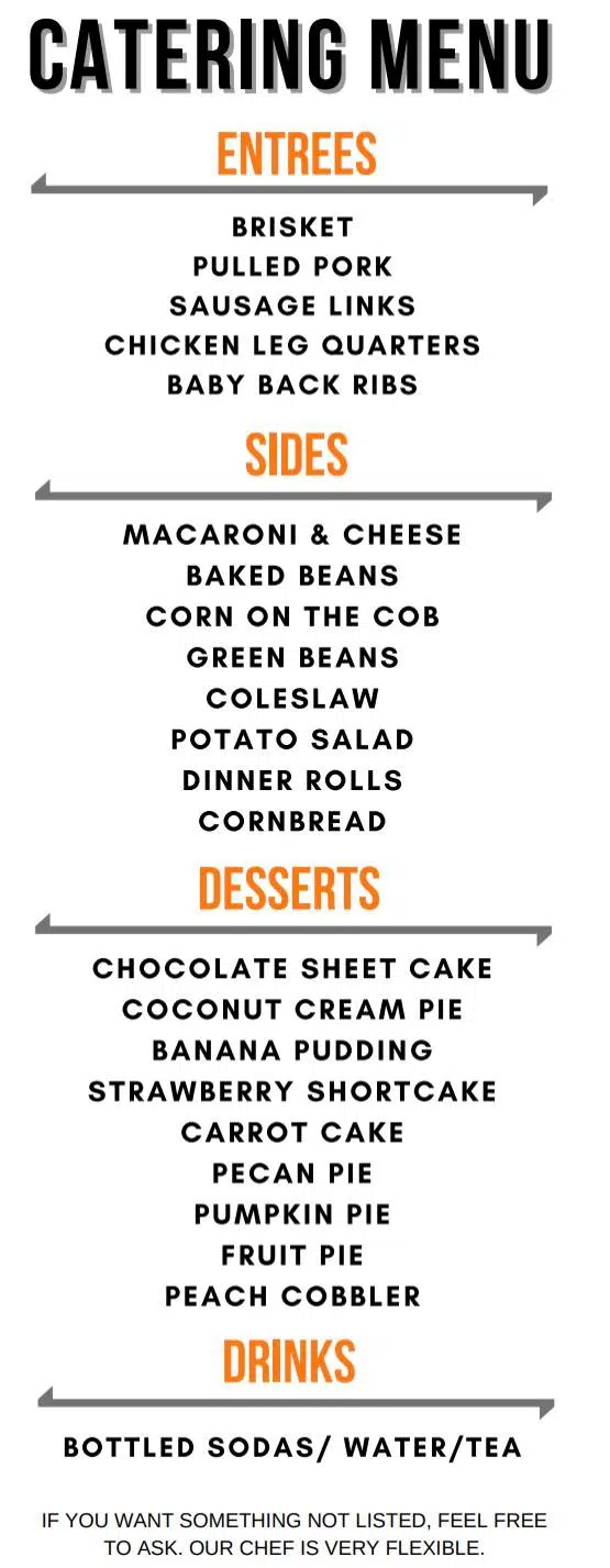 The Meatin’ Place Catering Menu