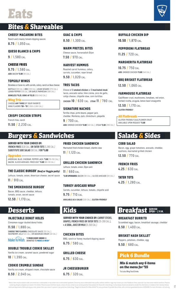 Topgolf Menu - Rogers Arkansas