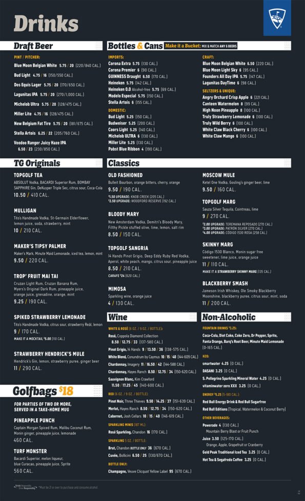 Topgolf Menu - Rogers Arkansas