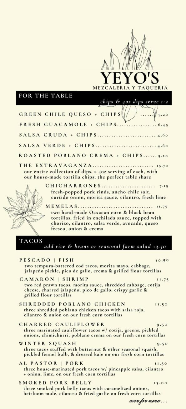 Yeyo's Mezcaleria y Taqueria - Rogers - Menu