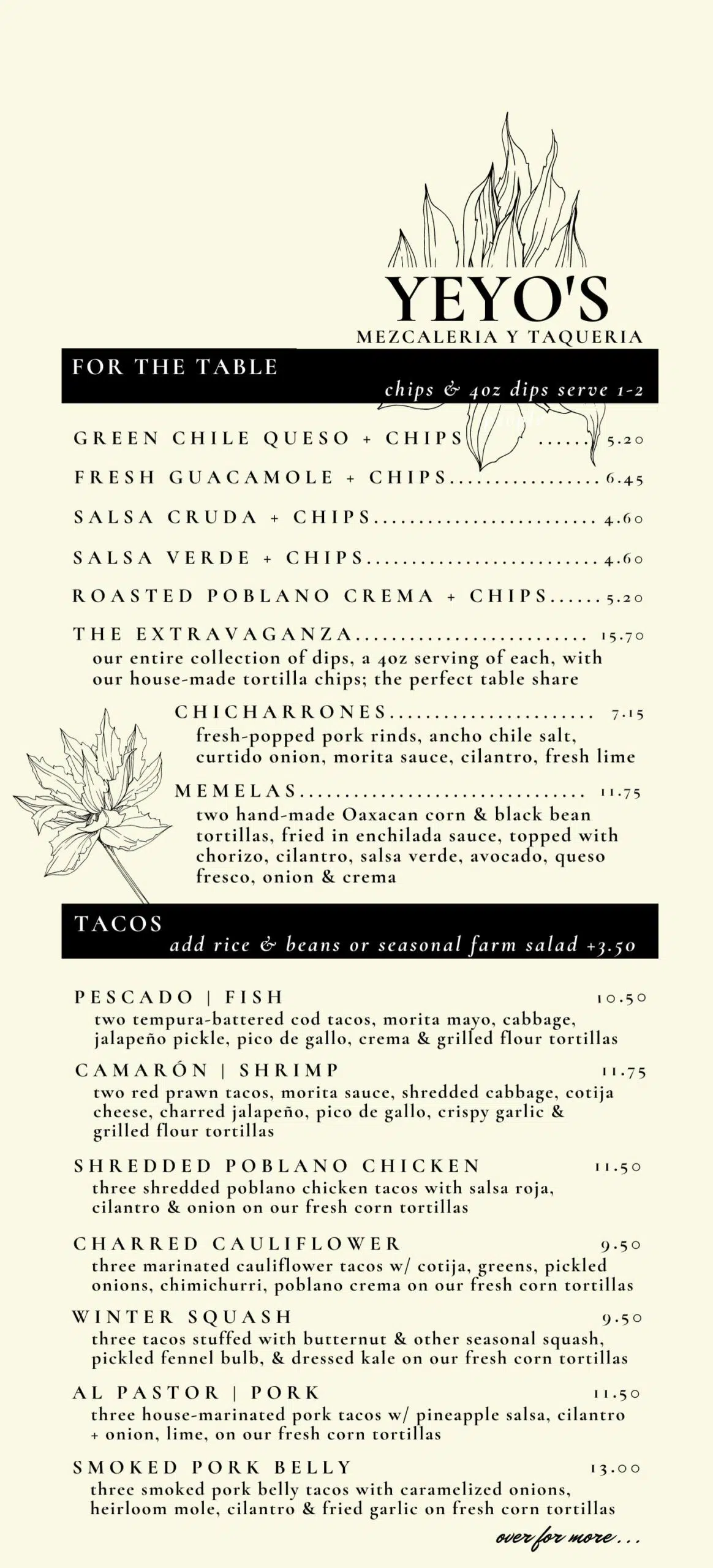 Yeyo's Mezcaleria y Taqueria - Rogers - Menu