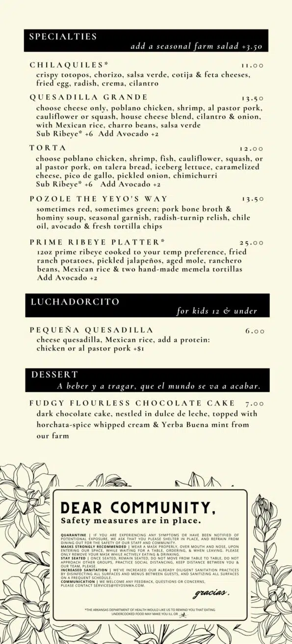 Yeyo's Mezcaleria y Taqueria - Rogers - Menu