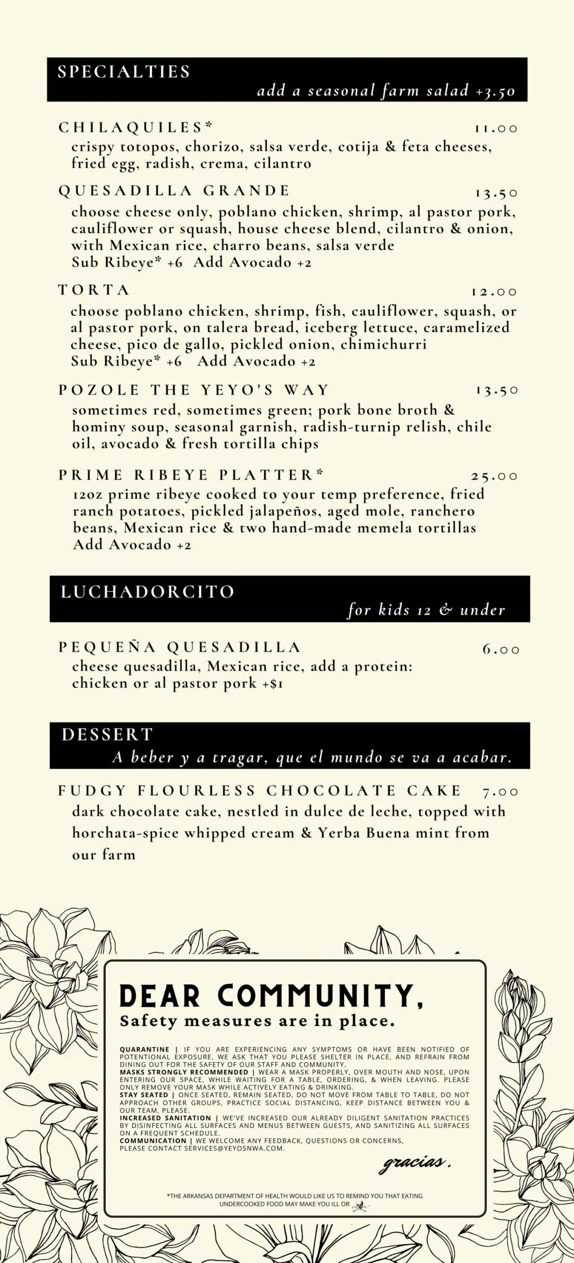 Yeyo's Mezcaleria y Taqueria - Rogers - Menu