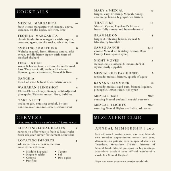 Yeyo's Mezcaleria y Taqueria - Rogers - Menu