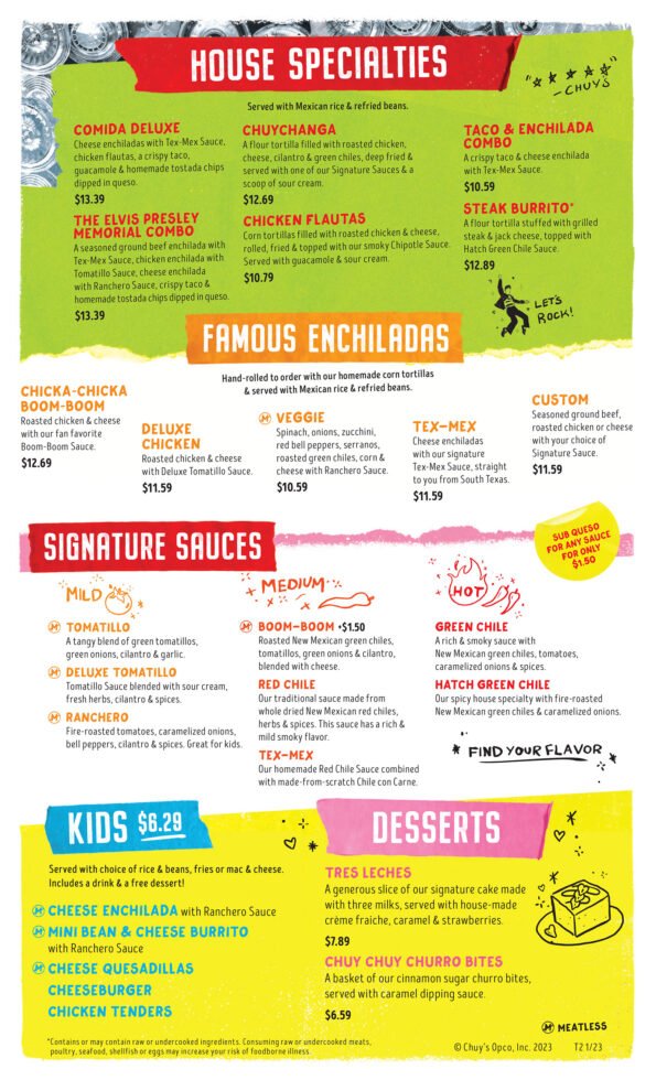 Chuy's - Rogers Arkansas - 2023 Menu with Pricing
