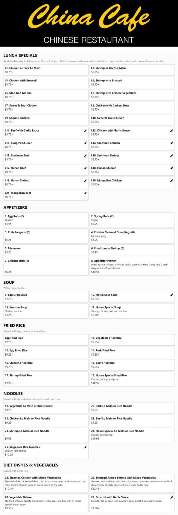 China Cafe - Menu with Prices