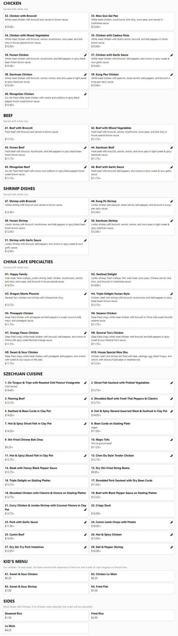 China Cafe - Menu with Prices